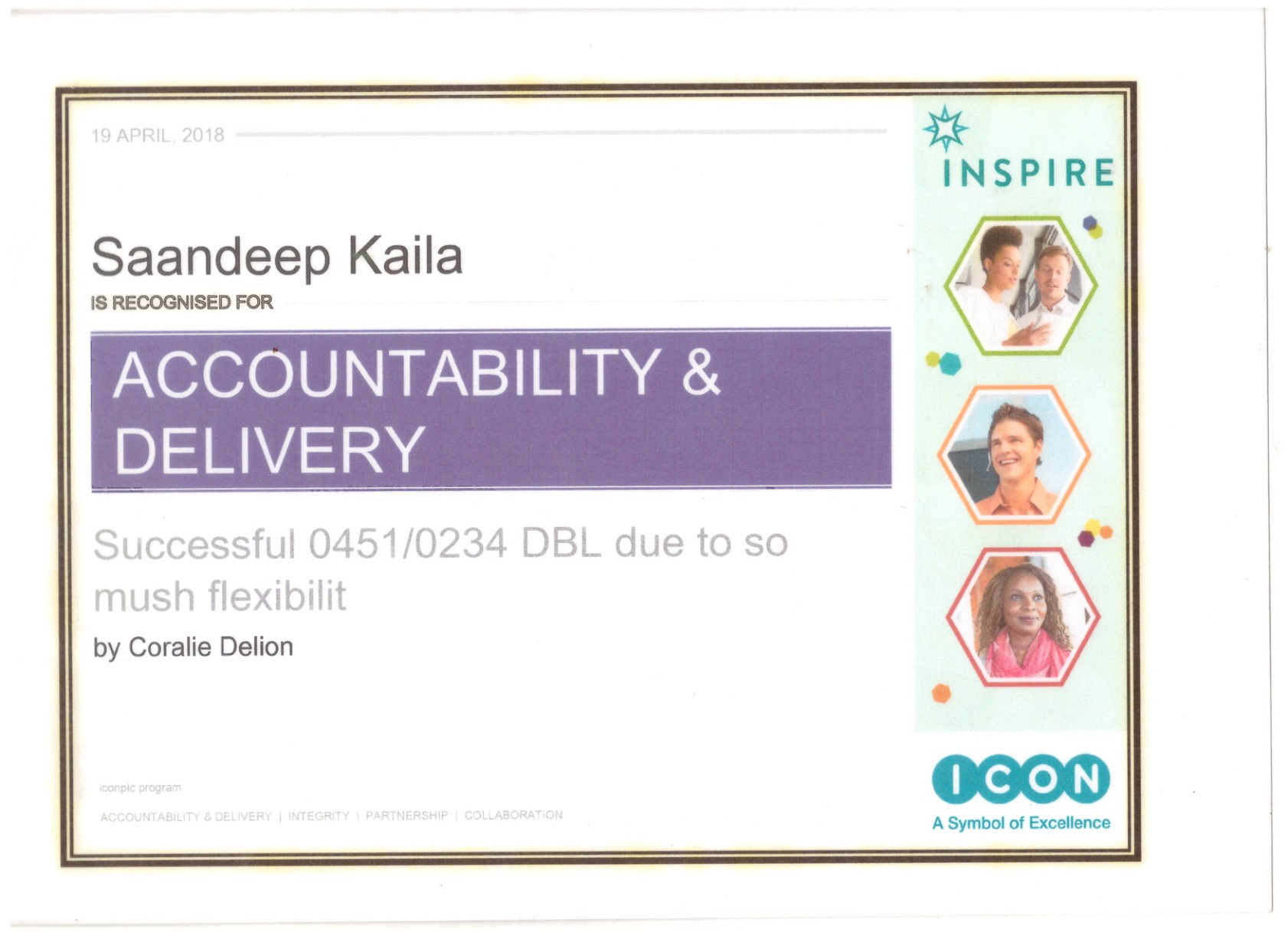 Inspire Award, Apr 2018