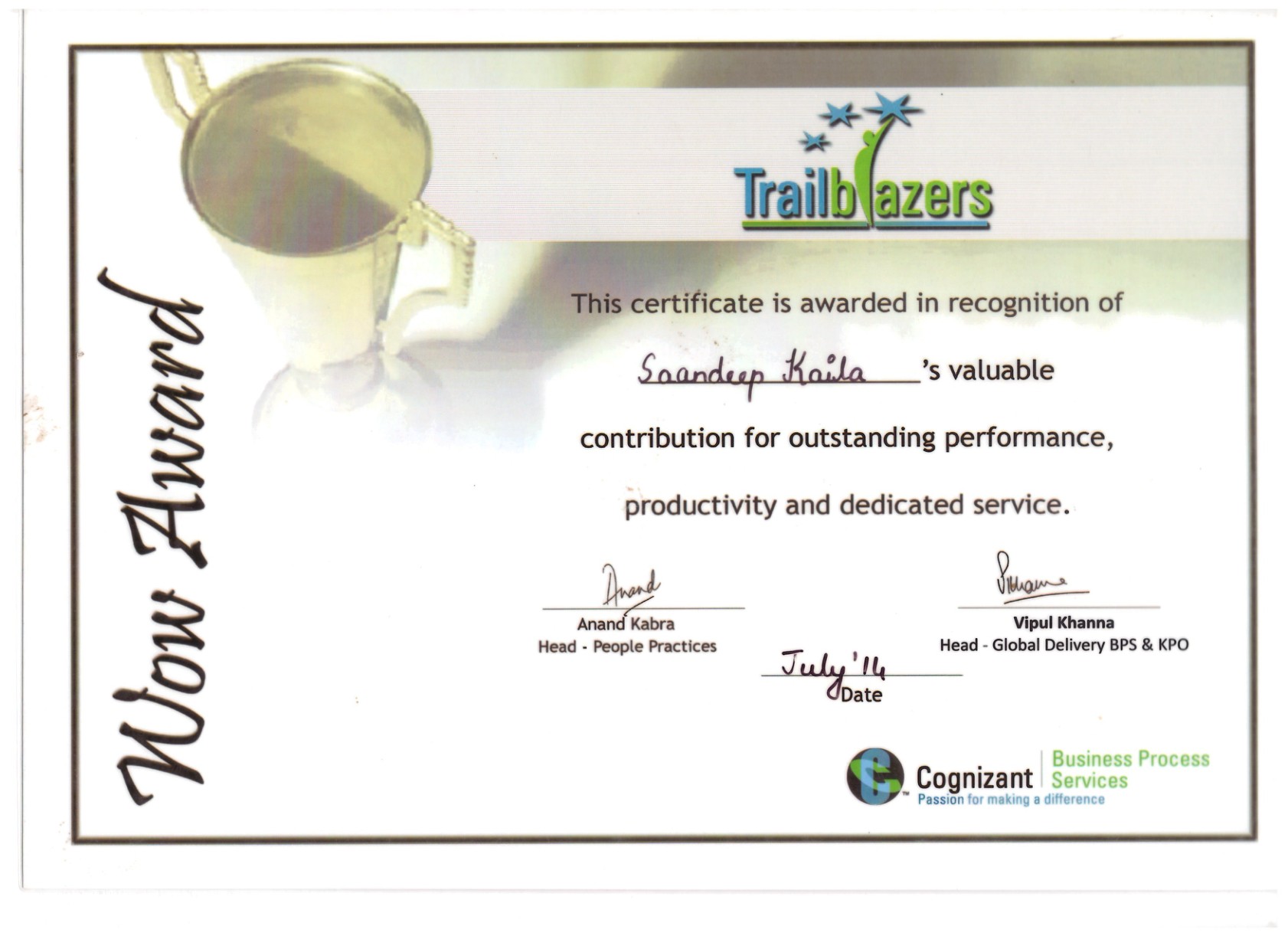 WOW Award, Jul 2014